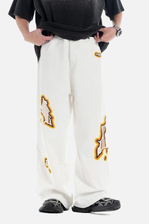 Concert Outfit Street Flame Towel Embroidered Jeans