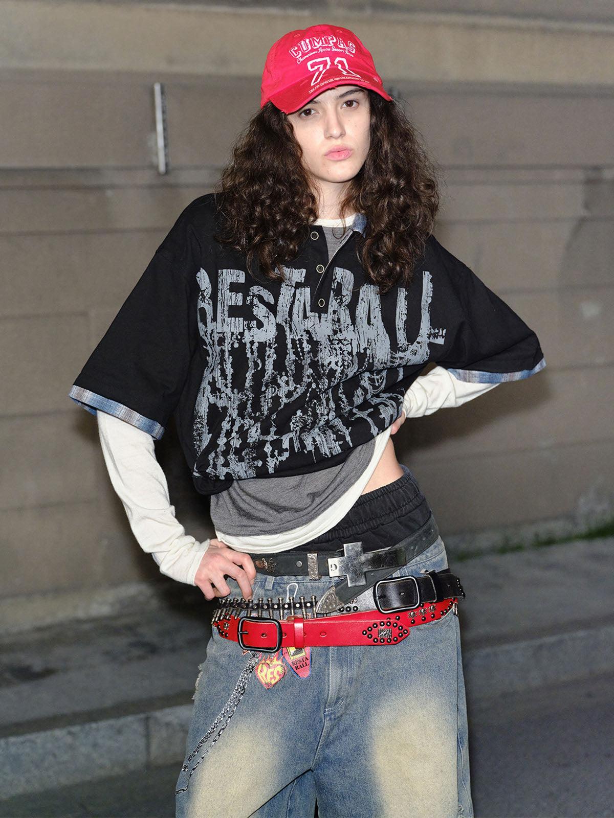 Concert Outfit Street Graffiti POLO Lapel Shirt Concert Outfit Street Graffiti POLO Lapel Shirt