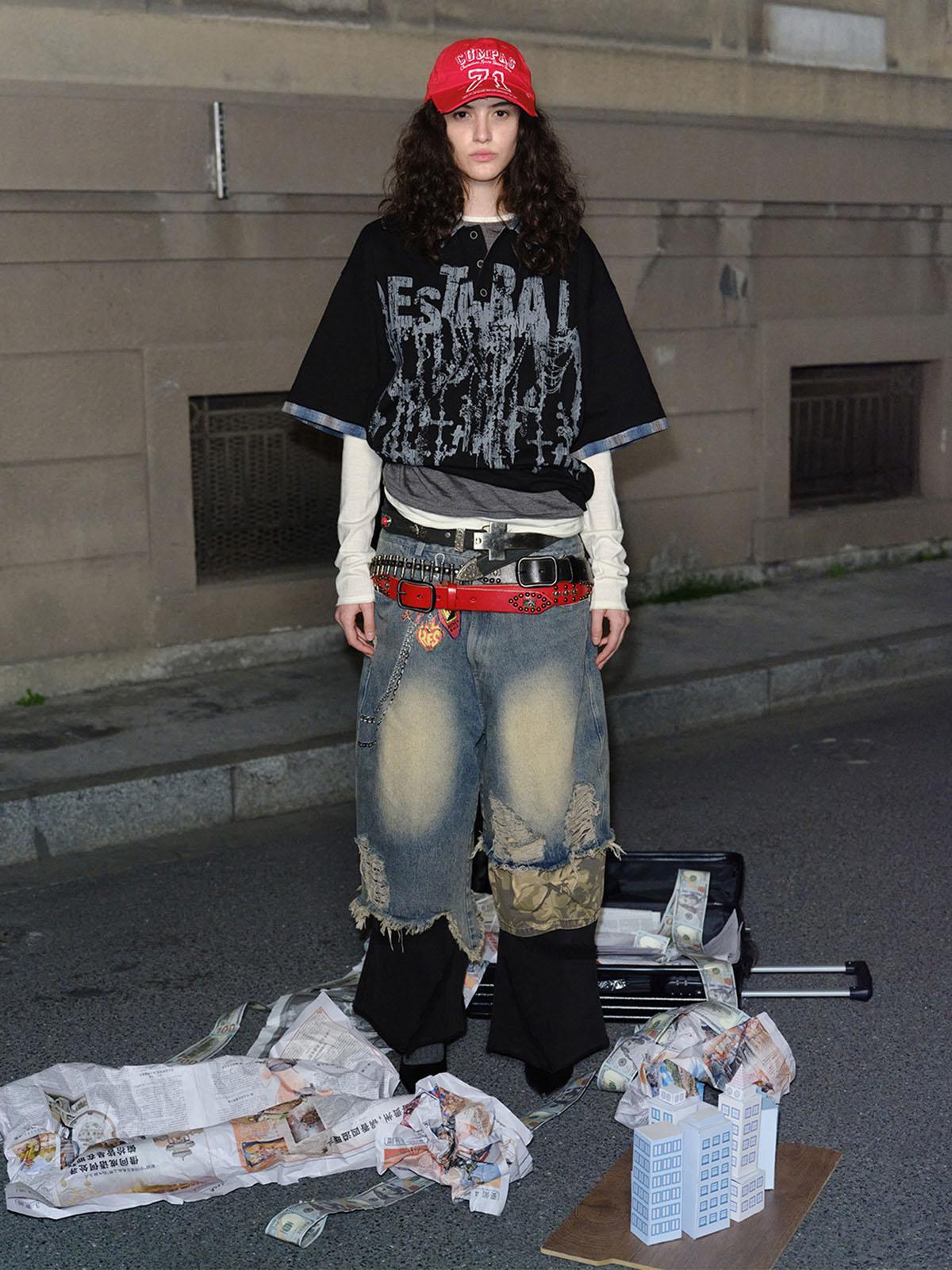 Concert Outfit Street Graffiti POLO Lapel Shirt Concert Outfit Street Graffiti POLO Lapel Shirt