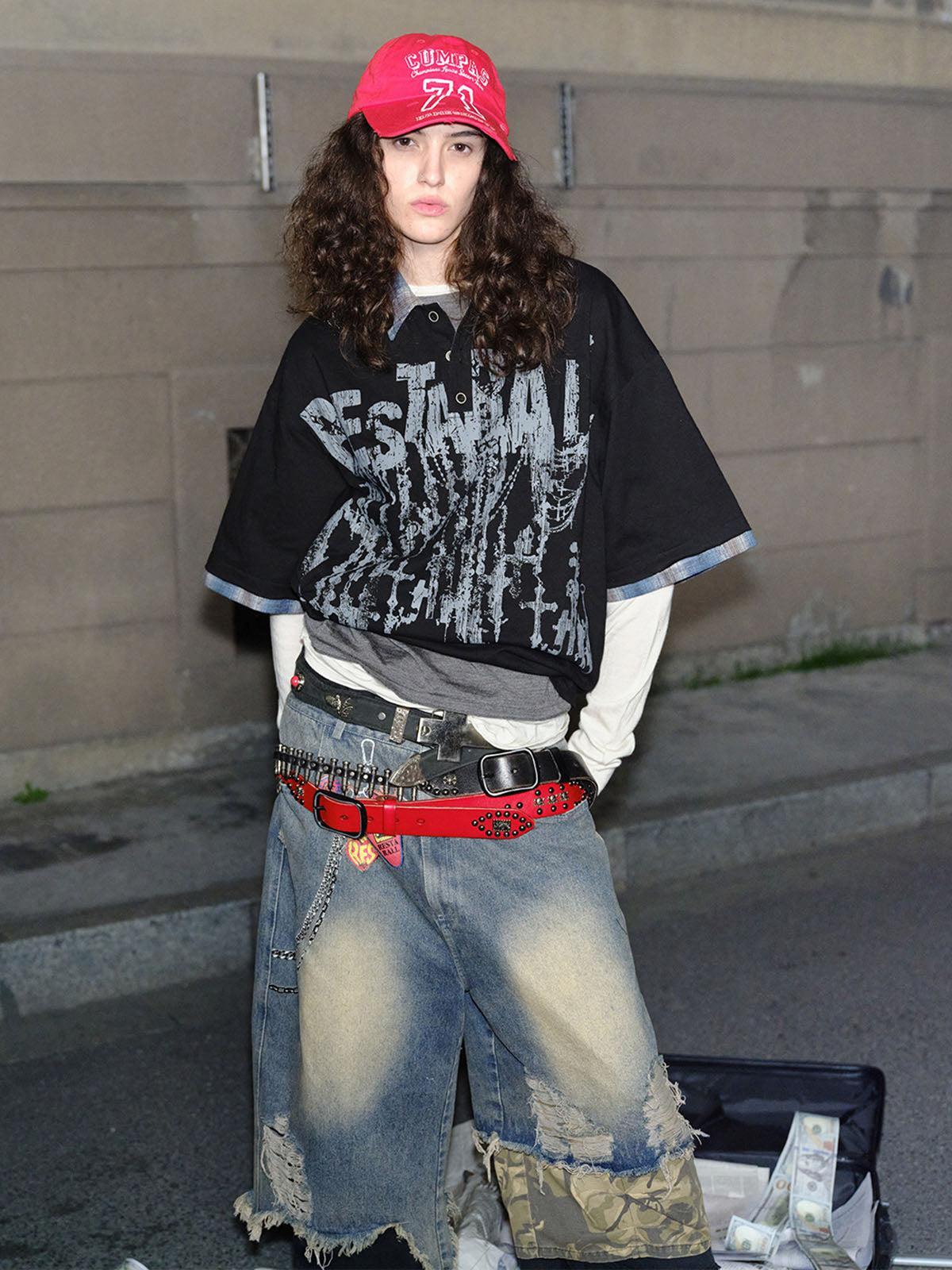 Concert Outfit Street Graffiti POLO Lapel Shirt Concert Outfit Street Graffiti POLO Lapel Shirt