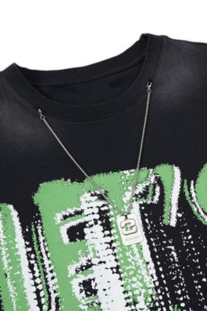 Concert Outfit Street Graphic Spray Print Necklace T-Shirt
