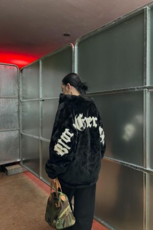 Concert Outfit Street Letter Embroidered Fleece Jacket