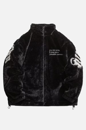Concert Outfit Street Letter Embroidered Fleece Jacket