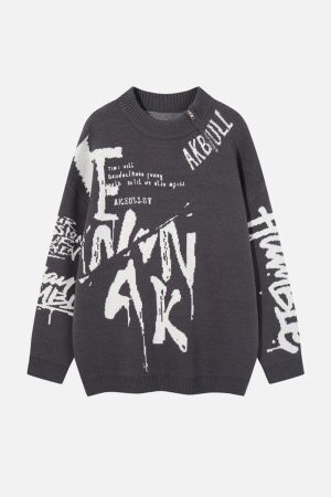 Concert Outfit Street Letter Graffiti Jacquard Sweater