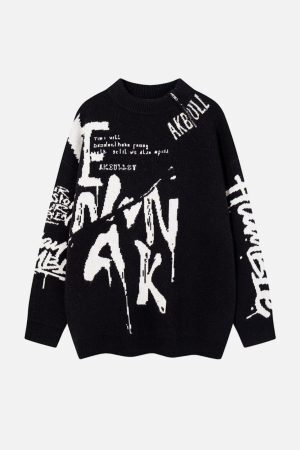 Concert Outfit Street Letter Graffiti Jacquard Sweater