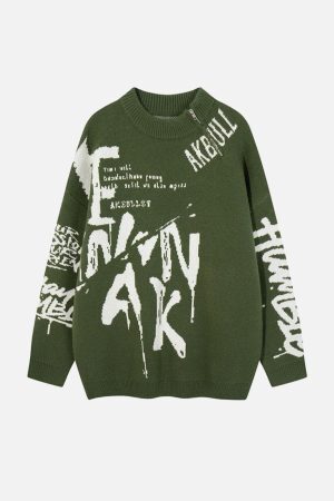 Concert Outfit Street Letter Graffiti Jacquard Sweater