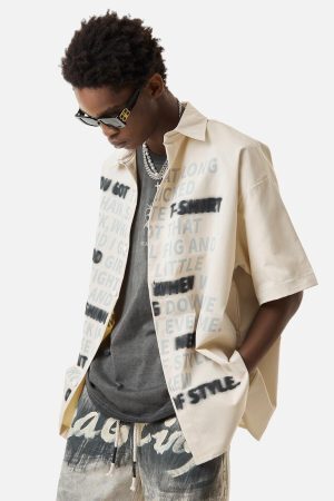 Concert Outfit Street Letter Print Short Sleeve Shirt