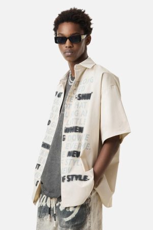 Concert Outfit Street Letter Print Short Sleeve Shirt