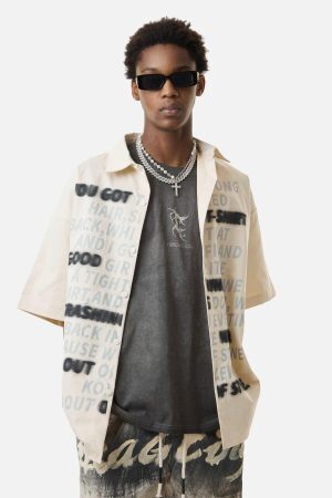 Concert Outfit Street Letter Print Short Sleeve Shirt