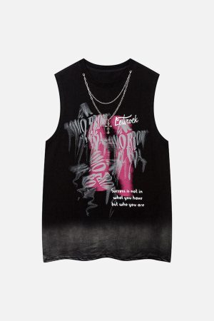 Concert Outfit Street Necklace Graffiti Spray-Painted Vest