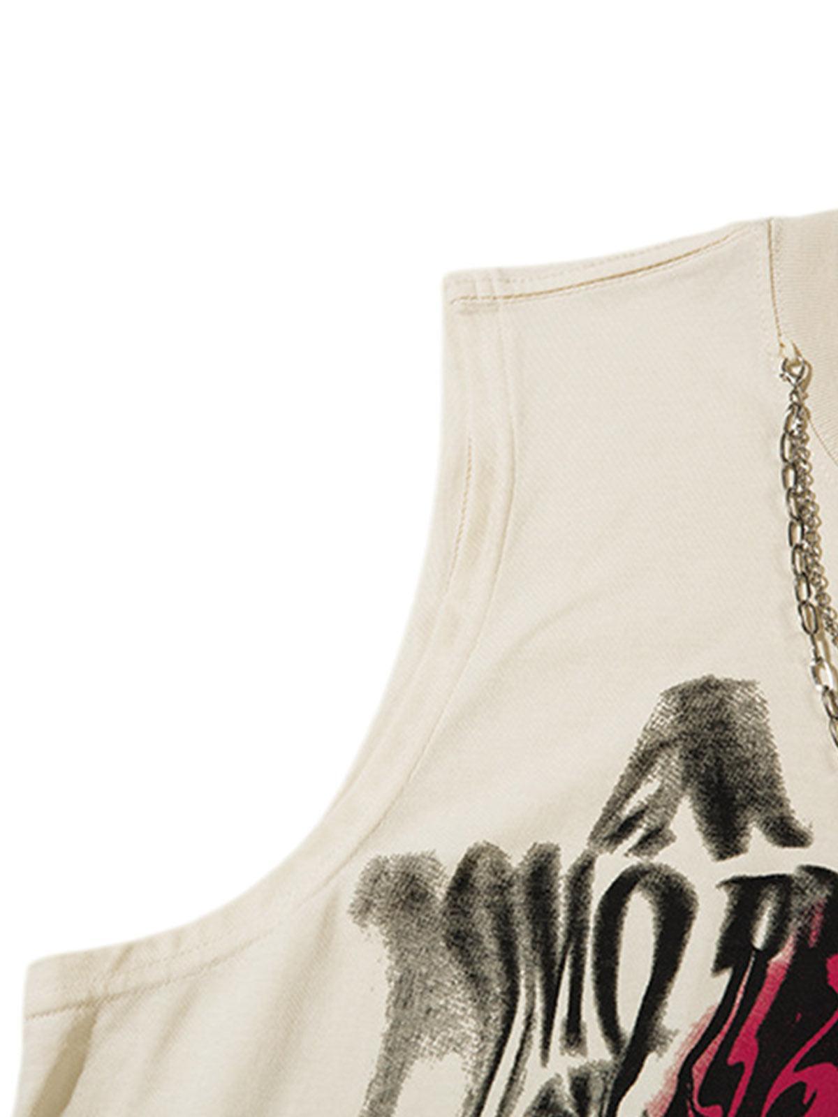 Concert Outfit Street Necklace Graffiti Spray-Painted Vest Concert Outfit Street Necklace Graffiti Spray-Painted Vest