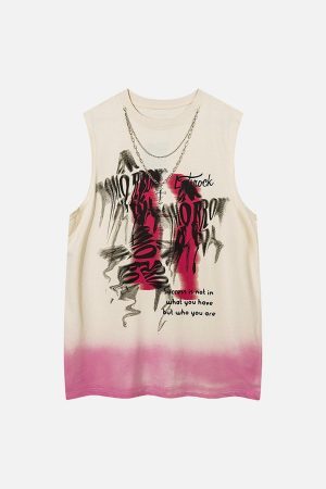 Concert Outfit Street Necklace Graffiti Spray-Painted Vest