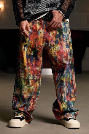 Concert Outfit Street Oil Painting Color Straight Jeans