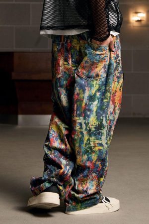 Concert Outfit Street Oil Painting Color Straight Jeans