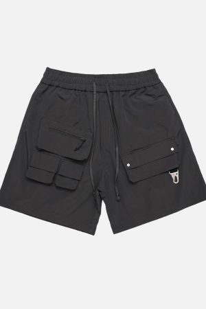 Concert Outfit Street Patchwork Personalized Multi-Pocket Shorts