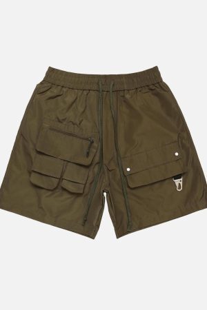 Concert Outfit Street Patchwork Personalized Multi-Pocket Shorts