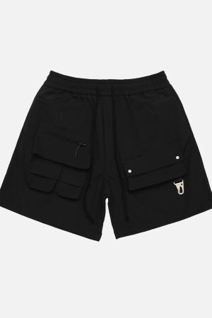 Concert Outfit Street Patchwork Personalized Multi-Pocket Shorts