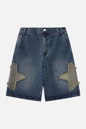 Concert Outfit Street Patchwork Star Embroidered Denim Shorts