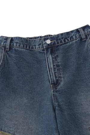 Concert Outfit Street Patchwork Star Embroidered Denim Shorts