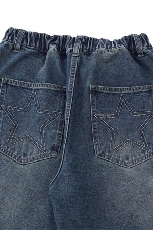 Concert Outfit Street Patchwork Star Embroidered Denim Shorts