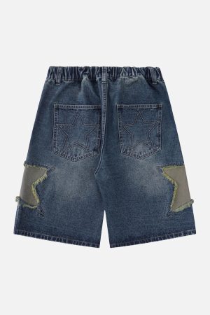 Concert Outfit Street Patchwork Star Embroidered Denim Shorts