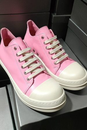 Concert Outfit Street Pink Leather Low-Top Sneakers