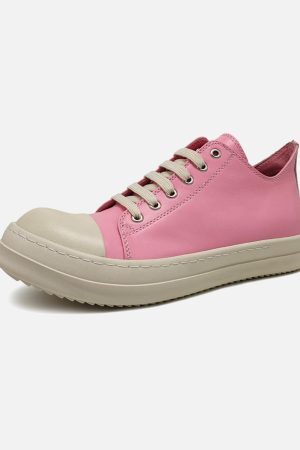 Concert Outfit Street Pink Leather Low-Top Sneakers