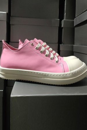 Concert Outfit Street Pink Leather Low-Top Sneakers
