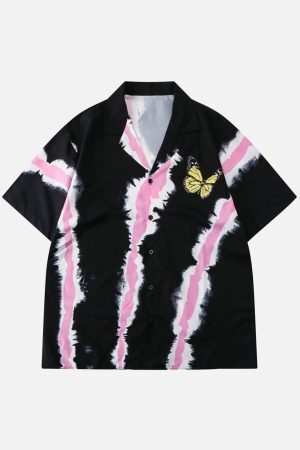 Concert Outfit Street Print Butterfly Short Sleeve Shirt