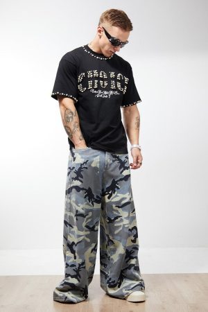 Concert Outfit Street Retro Camouflage Baggy Jeans