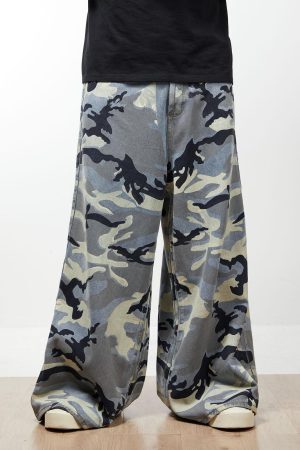 Concert Outfit Street Retro Camouflage Baggy Jeans