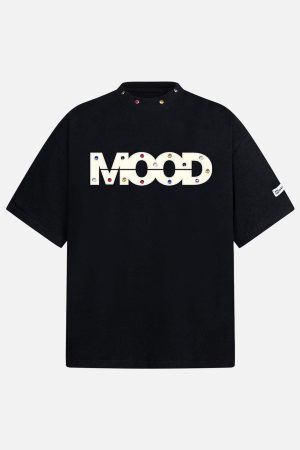 Concert Outfit Street Retro MOOD Patch Embroidered Rivet T-Shirt