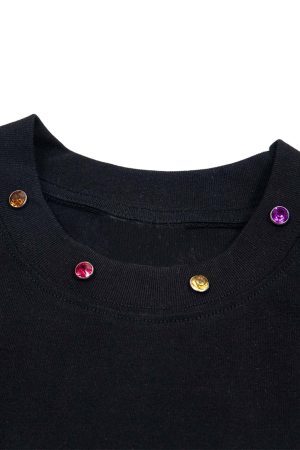 Concert Outfit Street Retro MOOD Patch Embroidered Rivet T-Shirt