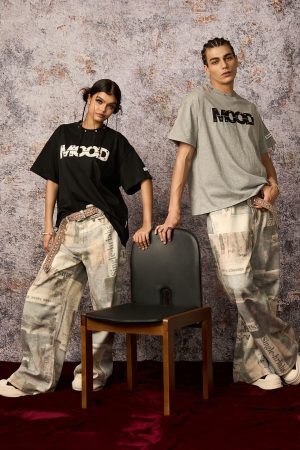 Concert Outfit Street Retro MOOD Patch Embroidered Rivet T-Shirt