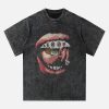 Concert Outfit Street Retro Washed Lip Print T-Shirt
