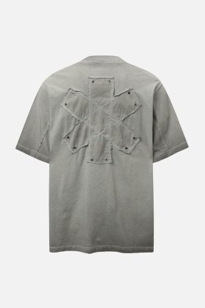 Concert Outfit Street Split Studded Patch T-Shirt