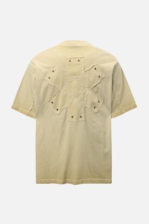 Concert Outfit Street Split Studded Patch T-Shirt