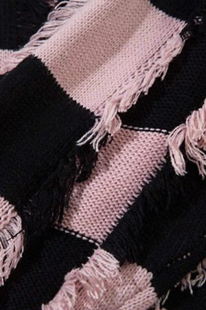 Concert Outfit Street Star Stripe Whisker Ripped Crew Neck Sweater