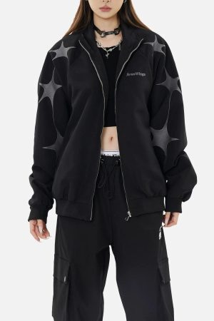 Concert Outfit Street Stars Embroidered Zip-Up Jacket