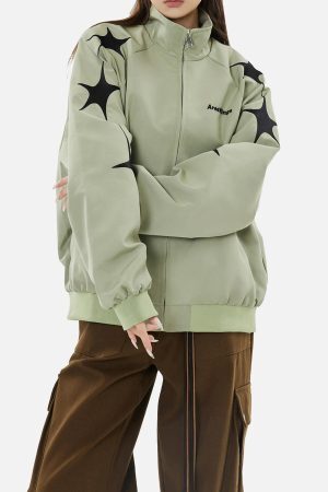 Concert Outfit Street Stars Embroidered Zip-Up Jacket