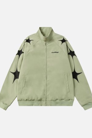 Concert Outfit Street Stars Embroidered Zip-Up Jacket