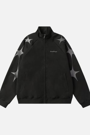 Concert Outfit Street Stars Embroidered Zip-Up Jacket