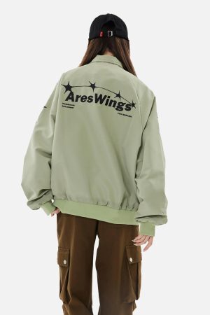 Concert Outfit Street Stars Embroidered Zip-Up Jacket