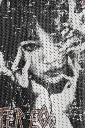 Concert Outfit Street Stitching Mesh Character Print T-Shirt