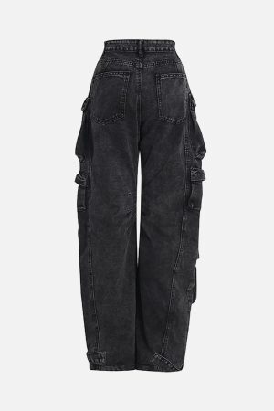 Concert Outfit Street Stitching Multi-Pocket Workwear Washed Jeans