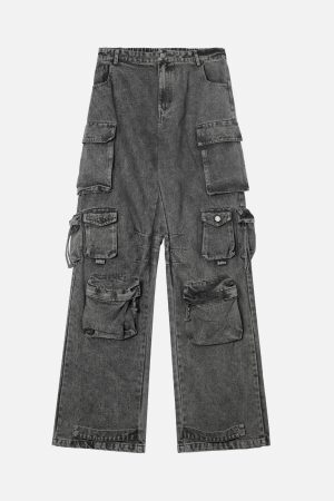 Concert Outfit Street Stitching Multi-Pocket Workwear Washed Jeans