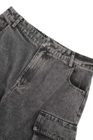 Concert Outfit Street Stitching Multi-Pocket Workwear Washed Jeans