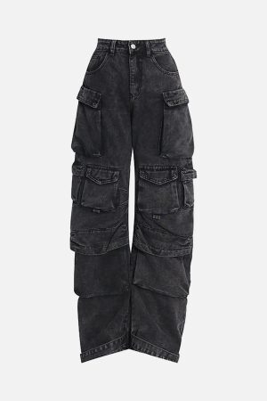 Concert Outfit Street Stitching Multi-Pocket Workwear Washed Jeans