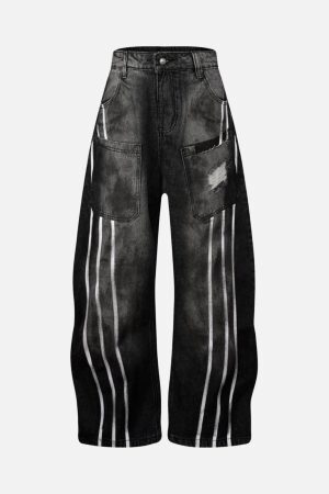 Concert Outfit Street Stripe Dirty Dye Barrel Jeans