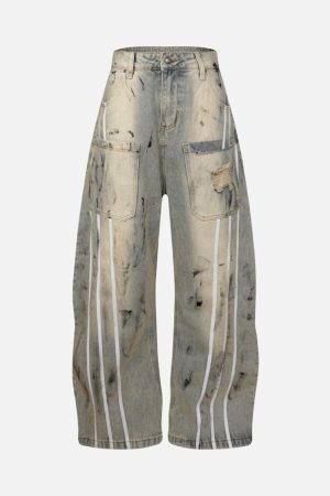 Concert Outfit Street Stripe Dirty Dye Barrel Jeans